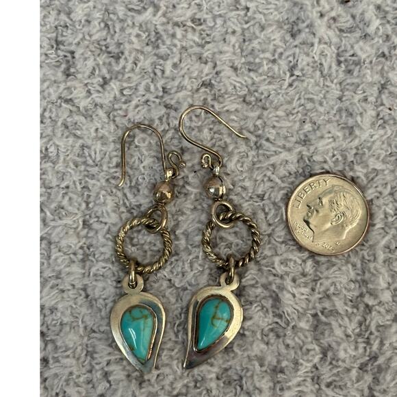 Ragul Cano Mexico Sterling Silver Turquoise Dangle Earrings - Picture 6 of 6